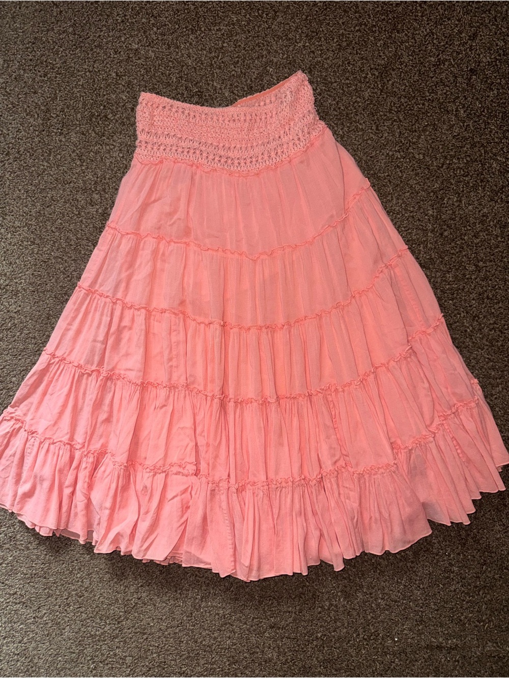 Free People Coral Pink Tiered Smocked Maxi Skirt